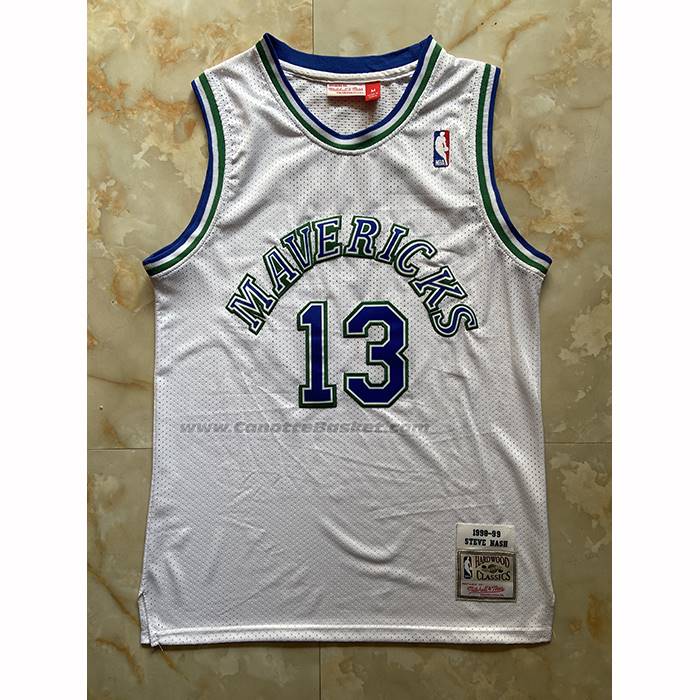 Maglia Dallas Mavericks Steve Nash No 13 Mitchell & Ness 1998-99 Bianco